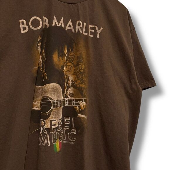 Zion Rootswear Men's Bob Marley Rebel Music Brown Graphic T Shirt XL 23x29.5 - Picture 3 of 5